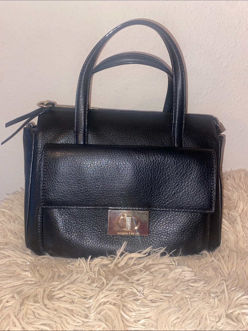 Kate Spade Black Leather Top-Handle Satchel - Gold Hardware